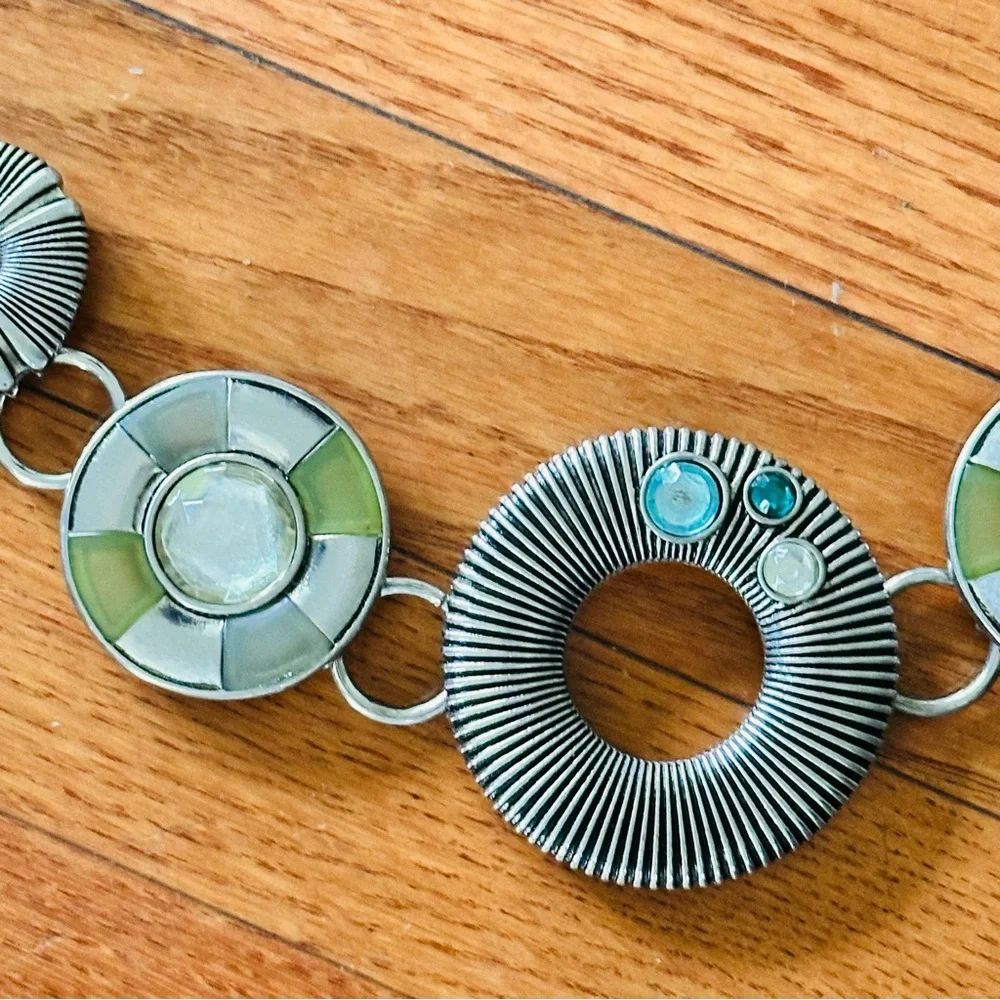 Chico's Silver Chain Statement Belt with blue & green accents - Picture 4 of 10